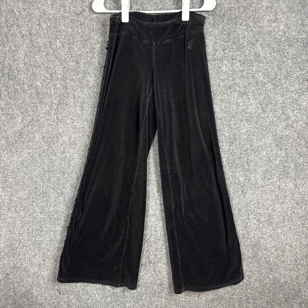 Apple Bottoms Pants Womens Size S Black Velour Sequins Wide Leg Y2K
